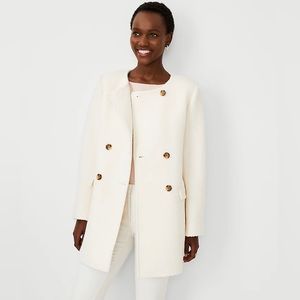 Small White Ann Taylor Wool Blend Crew Neck Coat New With Tags